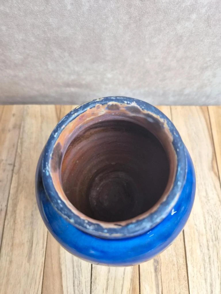 Vaso artesanal vintage em cerâmica esmaltada azul - Estilo Safi Maroc – photo 3